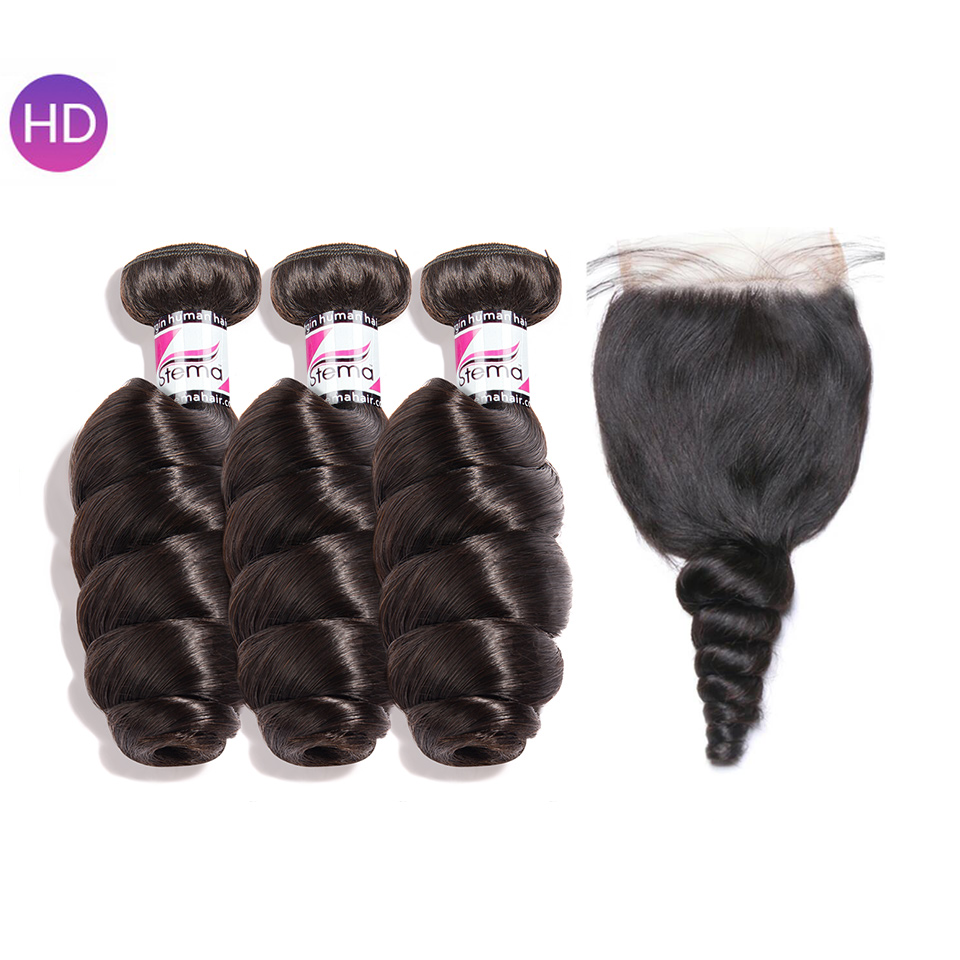 Stema Virgin Loose Wave Hair With 5x5 HD & Transparent Lace Closure